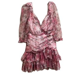 Rosevelvet, Floral Print, V-Neck, V-Back, Layered Hem Dress, Multi, Large